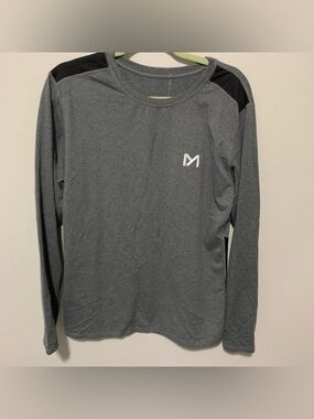Men's Long Sleeve Athletic Tee - Gray with Black Accents